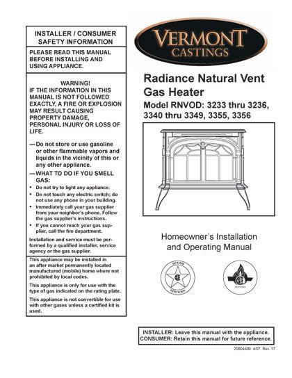 radiance gas stove manual